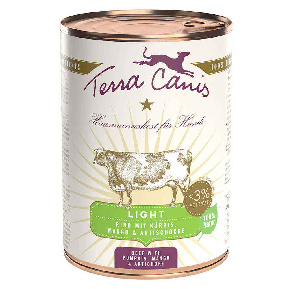 Terra Canis Light 6 x 400 g - Vacuno con calabaza, mango y alcachofa