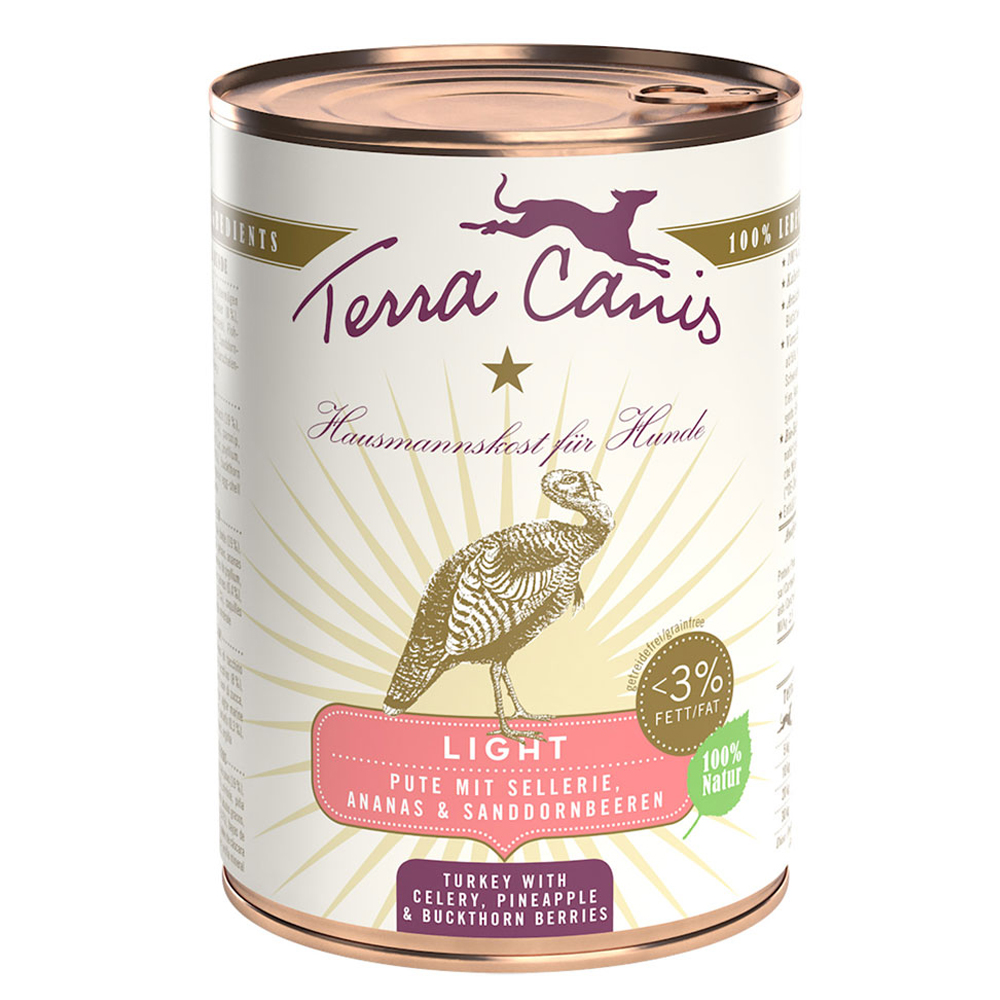 Terra Canis Light 6 x 400 g - Pavo con apio, piña y bayas de espino amarillo