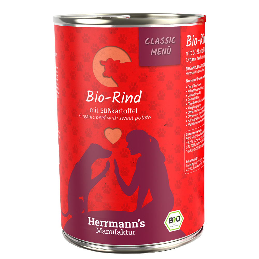 Herrmann's Menú Classic / Classic ecológico 6 x 400 g - Vacuno ecológico con boniato ecológico