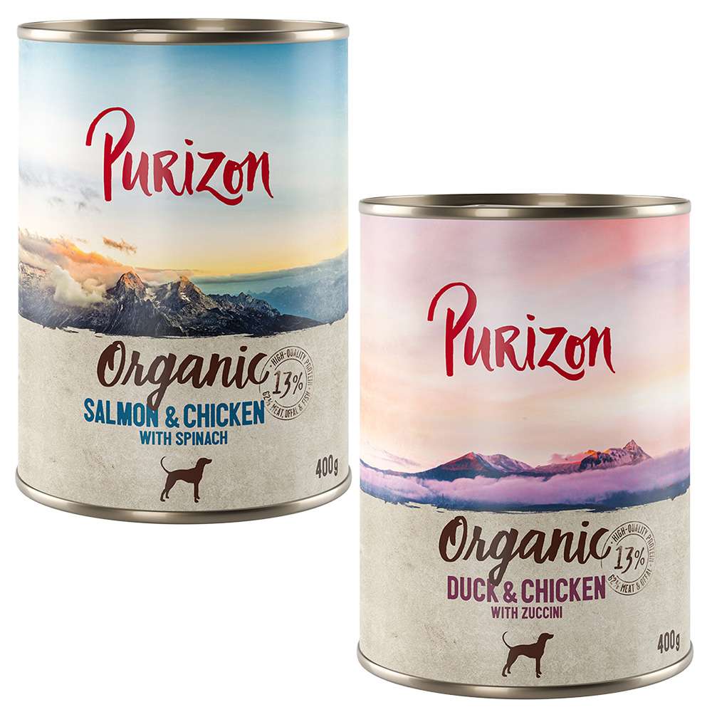 Purizon Organic 6 x 400 g comida ecológica para perros - Pack mixto II: 3 x pato con pollo, 3 x salmón con pollo