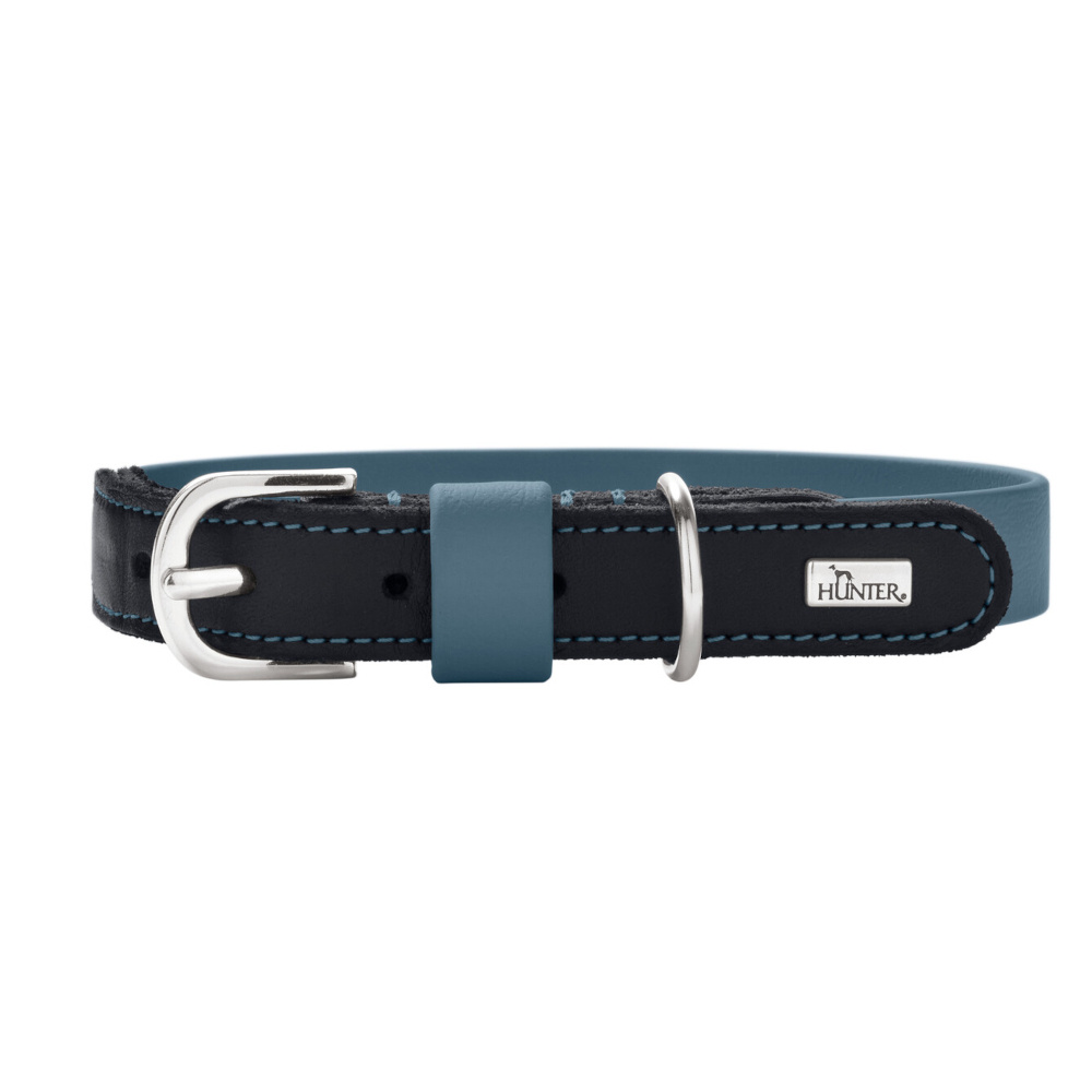 Collar HUNTER Wolmar BioThane®, azul ahumado/negro - Talla S: 45 cm x 19 mm (L x An)
