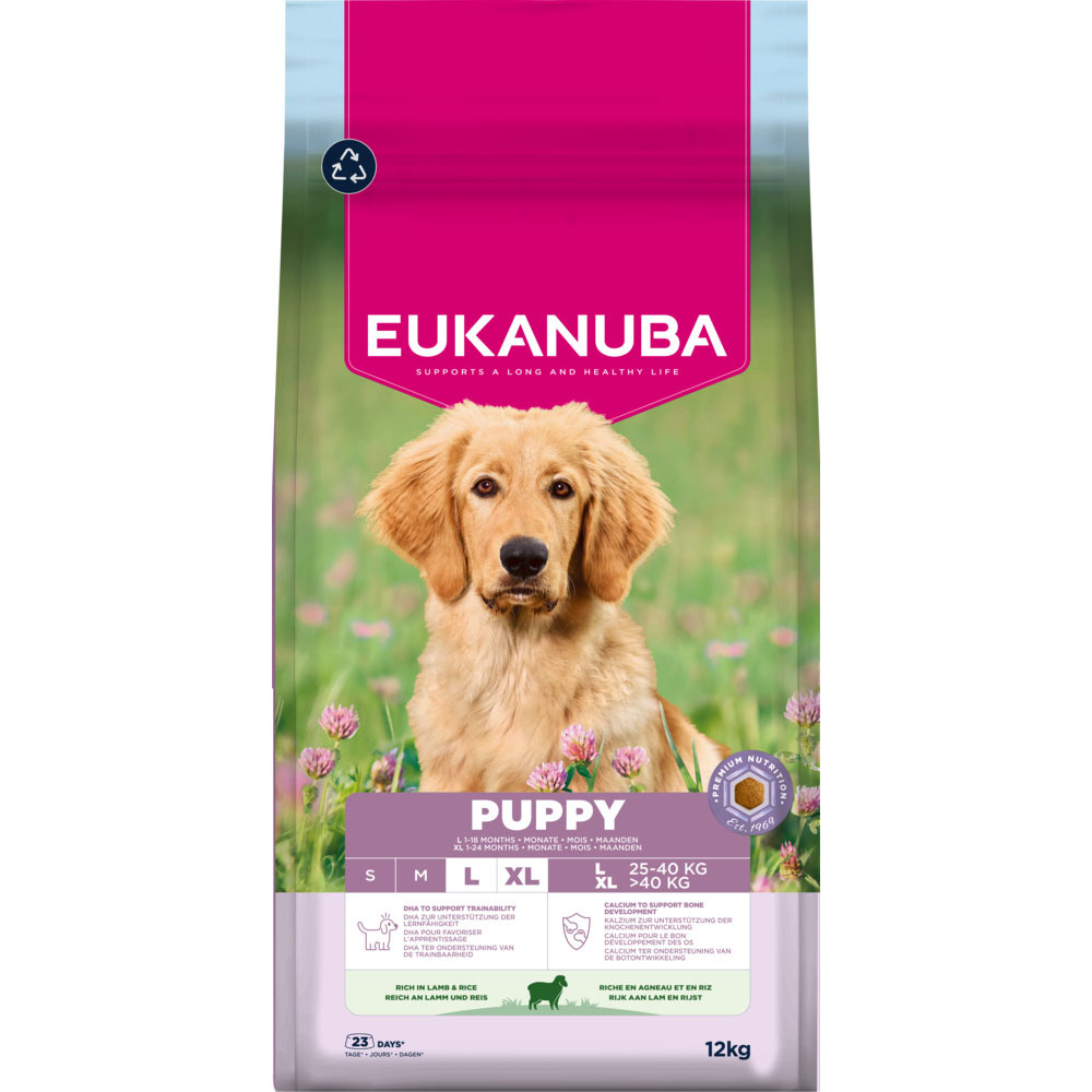 Pack Ahorro: Eukanuba 2 x 12/15 kg o 2 x 3 kg - Puppy Large & Giant Breed cordero y arroz (2 x 12 kg)