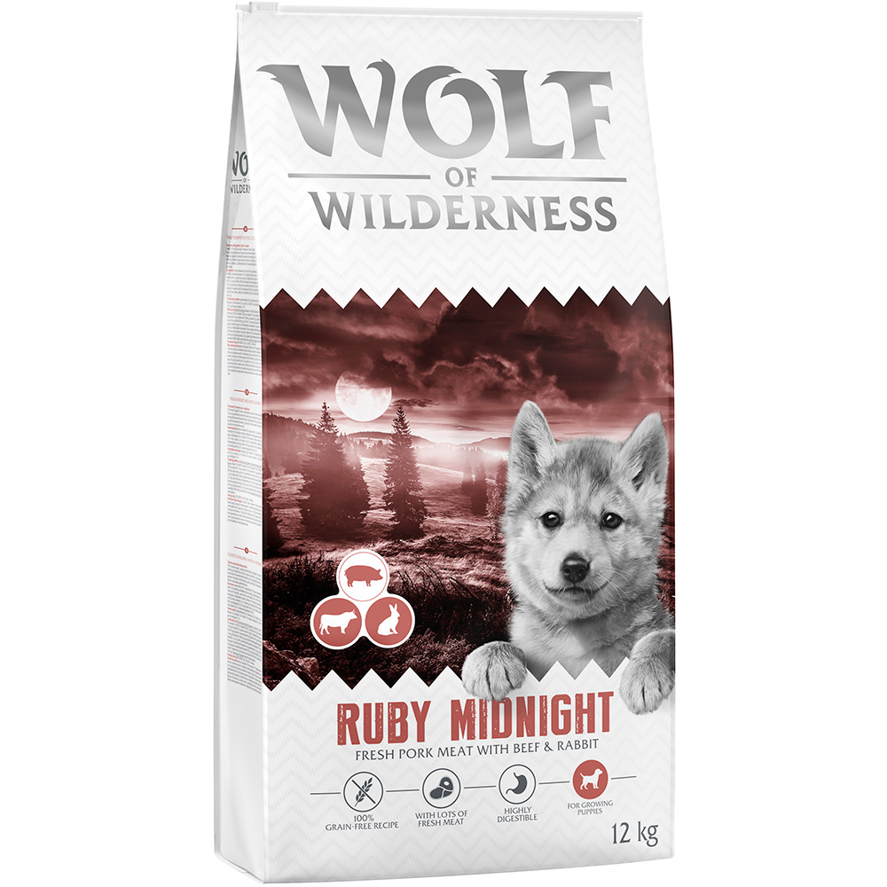 Wolf of Wilderness 2 x 12 kg - Pack Ahorro - Junior Ruby Midnight con vacuno y conejo (2 x 12 kg)